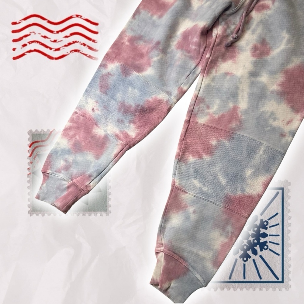 NWT LoveShackFancy ‘Etty’ Cropped Jogger Pant in Pink & Blue Tie Dyed Cotton XS - Picture 9 of 16